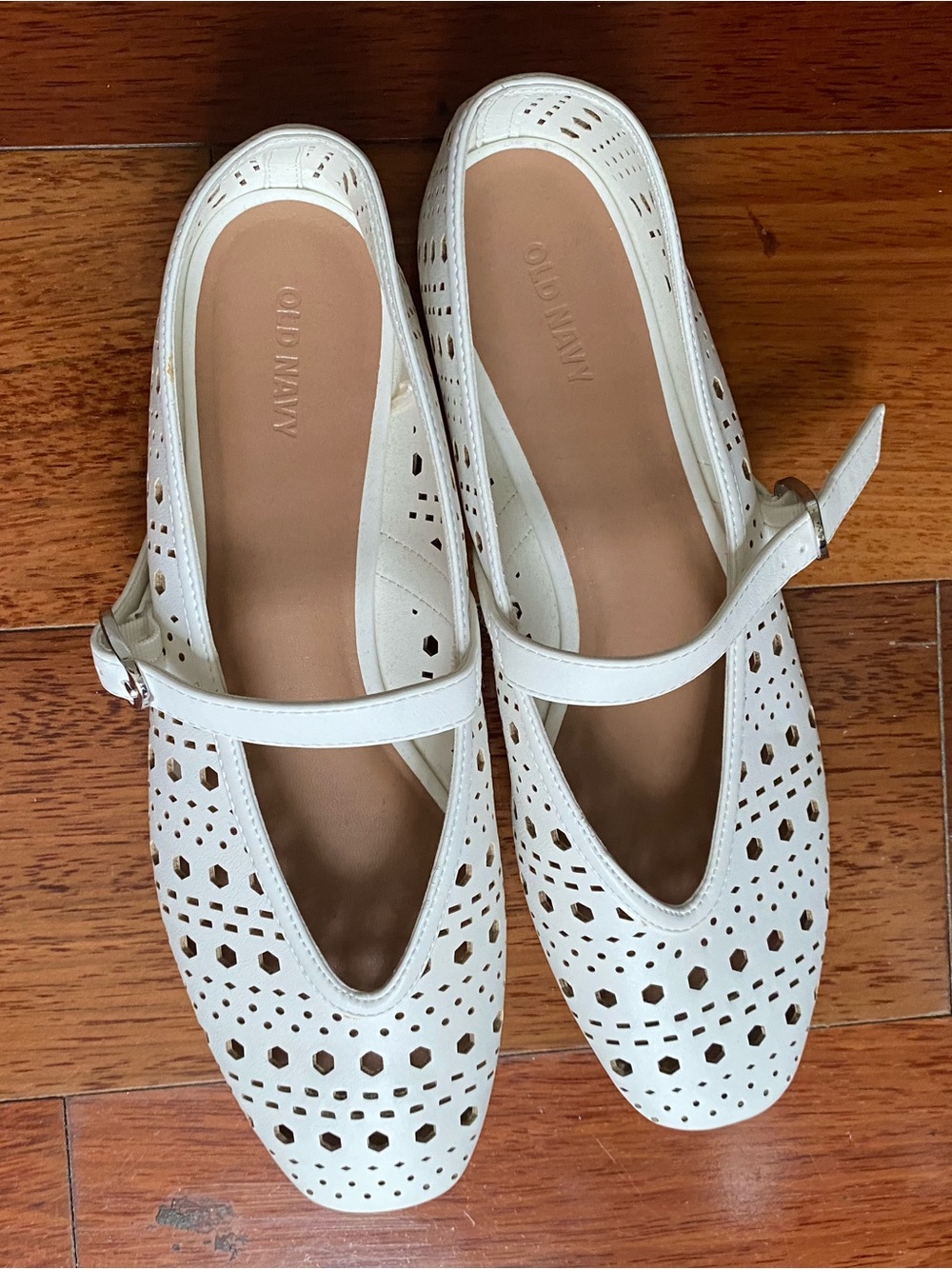 Old Navy White Perforated Mary Jane Flats with Strap
